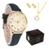 Relógio Feminino Couro Dourado Barato + Colar E Brinco Lindo