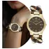 Relógio Feminino De Pulso Analógico Com Pulseira Trançada E Caixa Em Aço Inoxidável Com Resistência À Água Em 5 Atm Dourado E Marrom Redondo Delicado Luxo Elegante Fashion - Technos 2115tut/1m