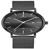 Relógio Feminino De Pulso Minimalista Preto Fosco Aço Inoxidável 33mm Vanglore 3288b Selecty Social Esporte Fino