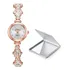Relógio Feminino Dourado Analógico Flor Strass Com Espelho Cor Da Correia Dourado Rose Cor Do Fundo Branco