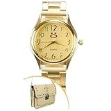 Relógio Feminino Dourado Banhado Aço Pulseira Anel Colar Qualidade Premium Social
