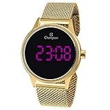 Relógio Feminino Dourado Champion Digital Led Roxo Original