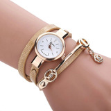 Relogio Feminino Dourado Pulseira De Couro