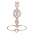 Relogio Feminino Dourado Quartz Com Pedras Flor + Bracelete Cor Da Correia Dourado Rose Cor Do Fundo Branco
