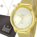 Relógio Feminino Dumont Dourado Prova D água Original Luxo