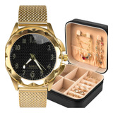 Relogio Feminino Elegante Prova Dagua Folheado Ouro Jóias