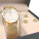 Relógio Feminino Lindo Elegance Clássico Dourado Champion Cor Do Fundo Branco