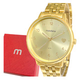 Relógio Feminino Mondaine Pulseira E Mostrador Dourado Luxo Casual