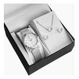 Relógio Feminino Prova D água Kit Colar Brincos Folheado