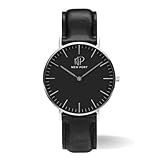Relógio Feminino Pulseira De Couro Minimalista Preto Analógico Original New Port 40mm