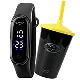 Relógio Infantil Digital Preto  Prova D água  Led  Pulseira Silicone Ajustável  Original  Copo Heróis