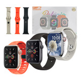 Relógio Inteligente Smartwatch 3 Pulseiras W9 Max Eletromex Caixa Preto Pulseira 3 Cores Bisel Preto Desenho Da Pulseira Liso