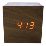 Relógio Led Despertador De Mesa Ou Cabeceira Cubo Madeira