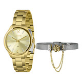 Relógio Lince Feminino Dourado 40mm Pulseira Semijóia