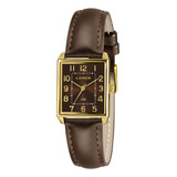 Relogio Lince Feminino Dress Quadrado Social Dourado Marrom