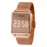 Relogio Lince Feminino Mdr4619l Bxrx Digital Rose Quadrado Fundo Rose Espelhado