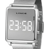 Relógio Lince Feminino Prata Quadrado Led Espelhado Mdm4619l Cor Da Correia Prata