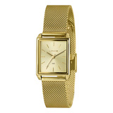 Relógio Lince Feminino Quadrado Dourado 25x27mm Aço
