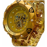 Relógio Luxo Másculino Dourado Grande Pesado
