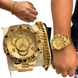 Relógio Masculino Banhado A Ouro Original Barato C Pulseira