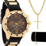 Relógio Masculino Banhado A Ouro Original Barato Pulseira