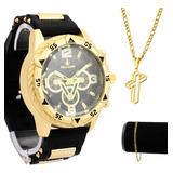 Relógio Masculino Banhado A Ouro Original Barato Pulseira