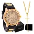 Relógio Masculino Banhado A Ouro Original Cordão + Pulseira Cor Do Bisel Dourado