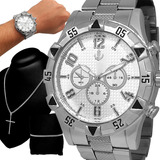 Relógio Masculino Banhado Prateado Top Original Corrente