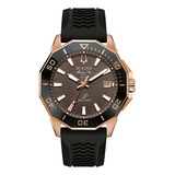 Relógio Masculino Bulova Hpq 98b421 Marine Star C Series Pulseira Preta Moldura Preta Fundo De Café
