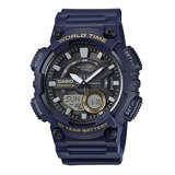 Relógio Masculino Casio Aeq 110w 2avdf Re Autorizada Cor Da Correia Azul marinho