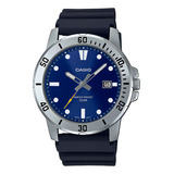 Relógio Masculino Casio Mtp vd01 2e Ag Of Local Barrio Belgrano Cor Da Malha Preto Moldura Cor De Fundo Prateada Cor De Fundo Azul