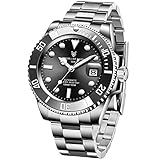 Relógio Masculino Com Relógio Mecânico Automático De Aço Inoxidável Da LIGE- Relógio Masculino Mergulhador à Prova D -água 100 M Com Mostrador De Data Grande E Relógio De Pulso Luxuoso- Silver Black