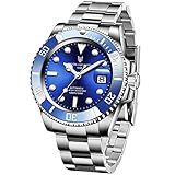Relógio Masculino Com Relógio Mecânico Automático De Aço Inoxidável Da LIGE Relógio Masculino Mergulhador à Prova D água 100 M Com Mostrador De Data Grande E Relógio De Pulso Luxuoso Silver Blue
