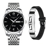 Relógio Masculino De Luxo Prata Analógico Pulseira Metal Cor Da Correia Dourado Cor Do Bisel Prateado Cor Do Fundo Preto