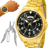 Relógio Masculino Dourado Condor Ouro 18k Carteira Brinde