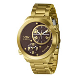 Relógio Masculino Dourado Grande Dois Horários X-watch + Nf