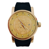 Relógio Masculino Dourado Pulseira Preta Luxo