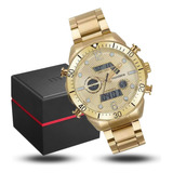 Relógio Masculino Mondaine Anadigi Multifunção Dourado