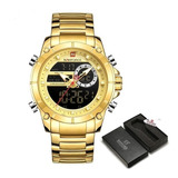 Relógio Masculino Naviforce Dourado Original Promoção Luxo