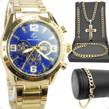 Relógio Masculino Original Corrente Pulseira Kit
