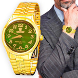 Relógio Masculino Orinet Luxo Original Prova D água Cor Da Correia Dourado Cor Do Fundo Verde