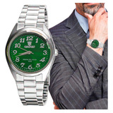 Relógio Masculino Orinet Luxo Original Prova D'água Cor Da Correia Prateado Cor Do Fundo Verde