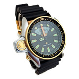 Relógio Masculino Premium Série Ouro Aqualand Luxo Correia Preto Bisel Prata Fundo Preto