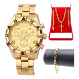 Relogio Masculino Presente Conjunto Corrente Especial Top