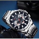 Relógio Masculino Pulseira Aço Inox Quartzo Curren 8363 Azul Cor Da Correia Prateado