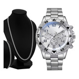 Relógio Masculino Quartzo Prova D água Kit Corrente Pulseira