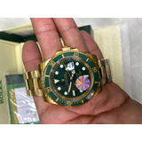 Relógio Masculino Rolex Caixa E Certificado Dourado Com Verd