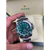 Relógio Masculino Rolex Caixa E Certificado Prata Com Verde