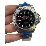 Relógio Masculino Rolex Explorer Prata Com Preto