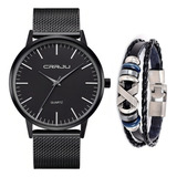 Relógio Masculino Social Ultra Fino De Luxo Preto Pulseira
